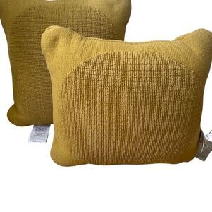 West Elm Mustard Textured Cotton Tufted Circle Set of 2 Pillows Size 20x20 NWT